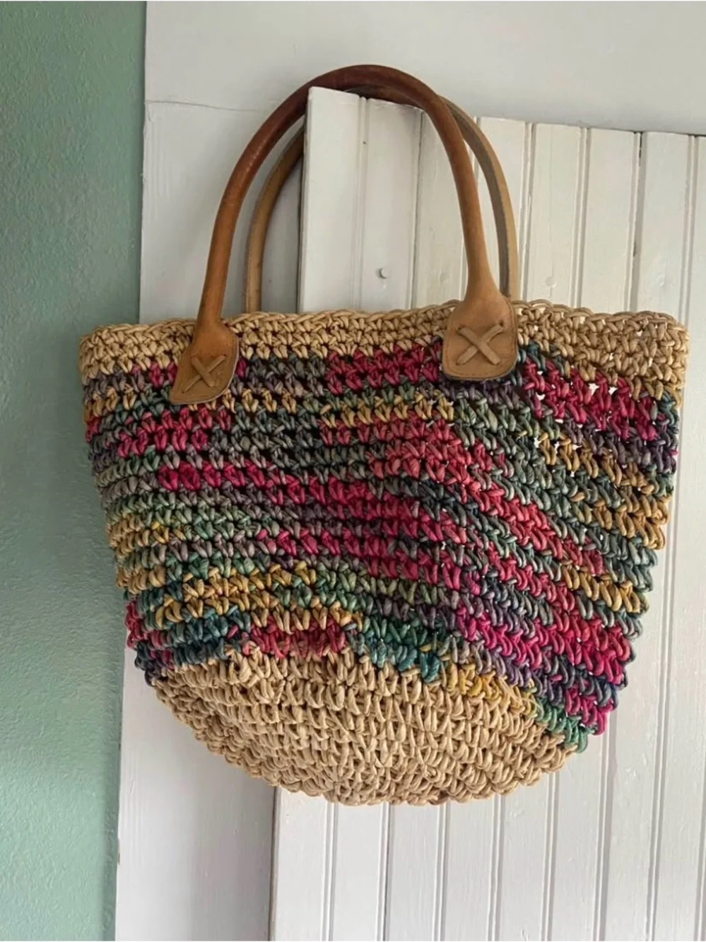 Vintage Woven handbag/purse with leather straps